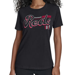 Cincinnati Reds Starter Women's Groovy Script Team Fitted T-Shirt for sale