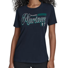 Seattle Mariners Starter Women's Groovy Script Team Fitted T-Shirt Online