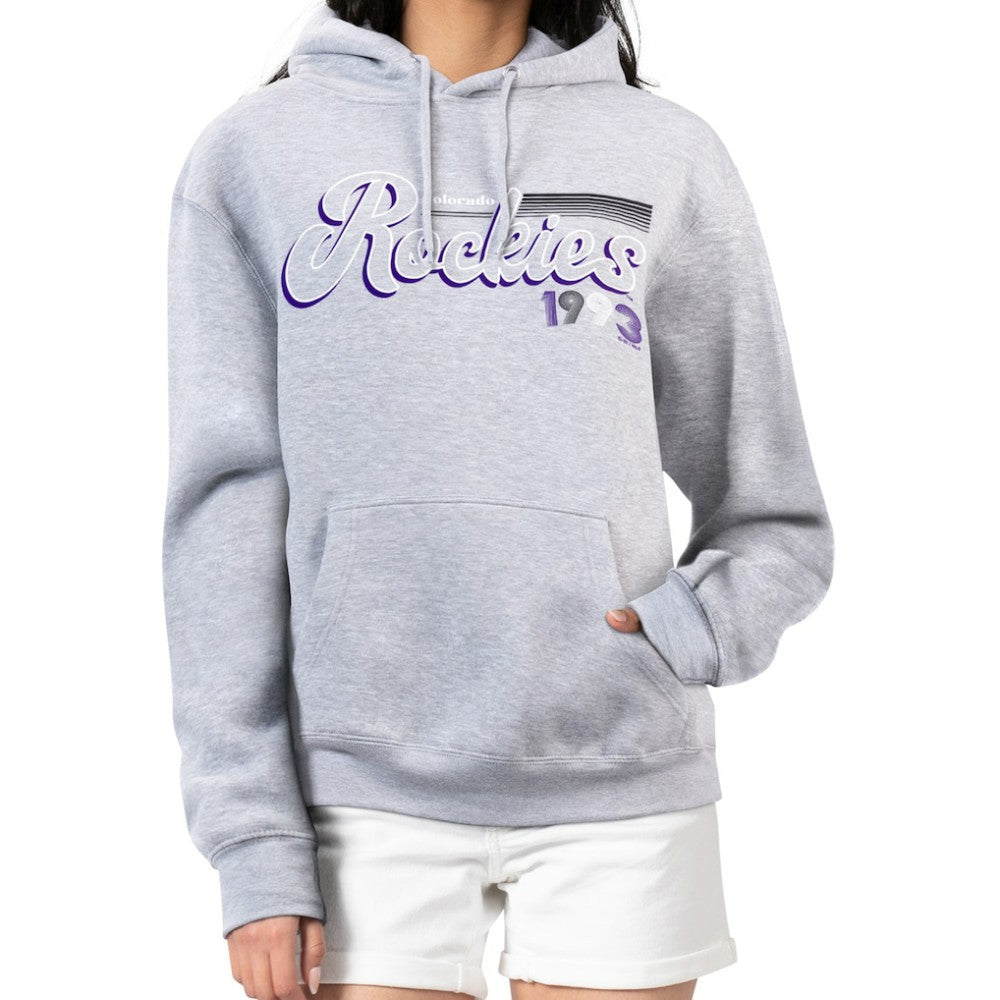 Colorado Rockies Starter Women's Groovy Script Team Fleece Pullover Hoodie Outlet