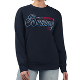 Atlanta Braves Starter Women's Groovy Script Team Fleece Pullover Sweatshirt Sale