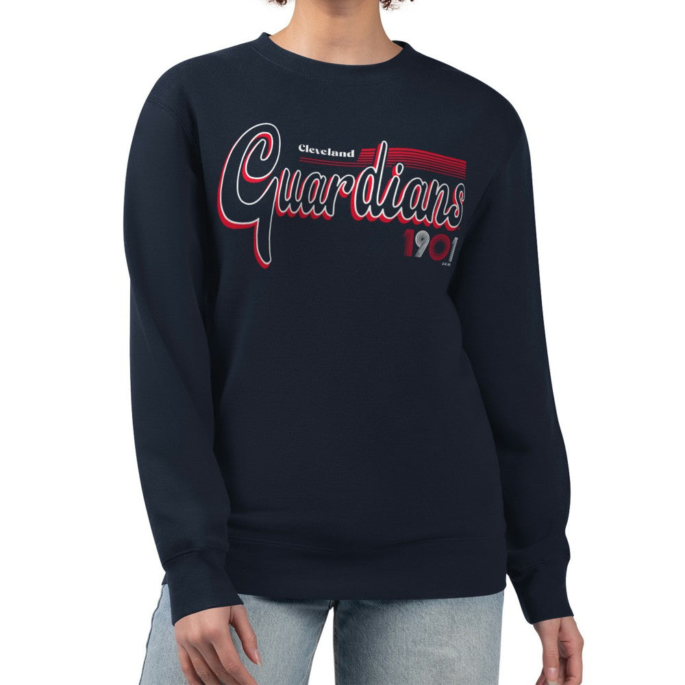 Cleveland Guardians Starter Women's Groovy Script Team Fleece Pullover Sweatshirt Discount