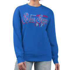 Toronto Blue Jays Starter Women's Groovy Script Team Fleece Pullover Sweatshirt Discount