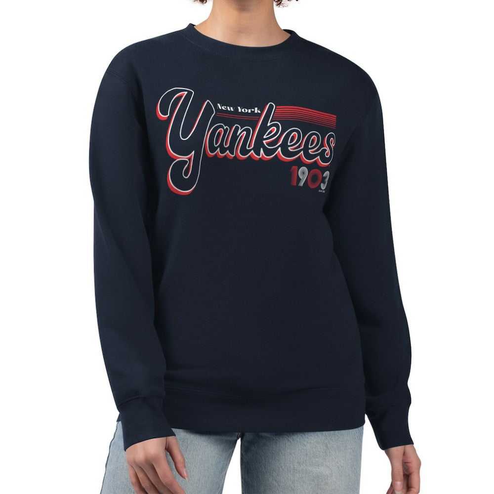 New York Yankees Starter Women's Groovy Script Team Fleece Pullover Sweatshirt Sale