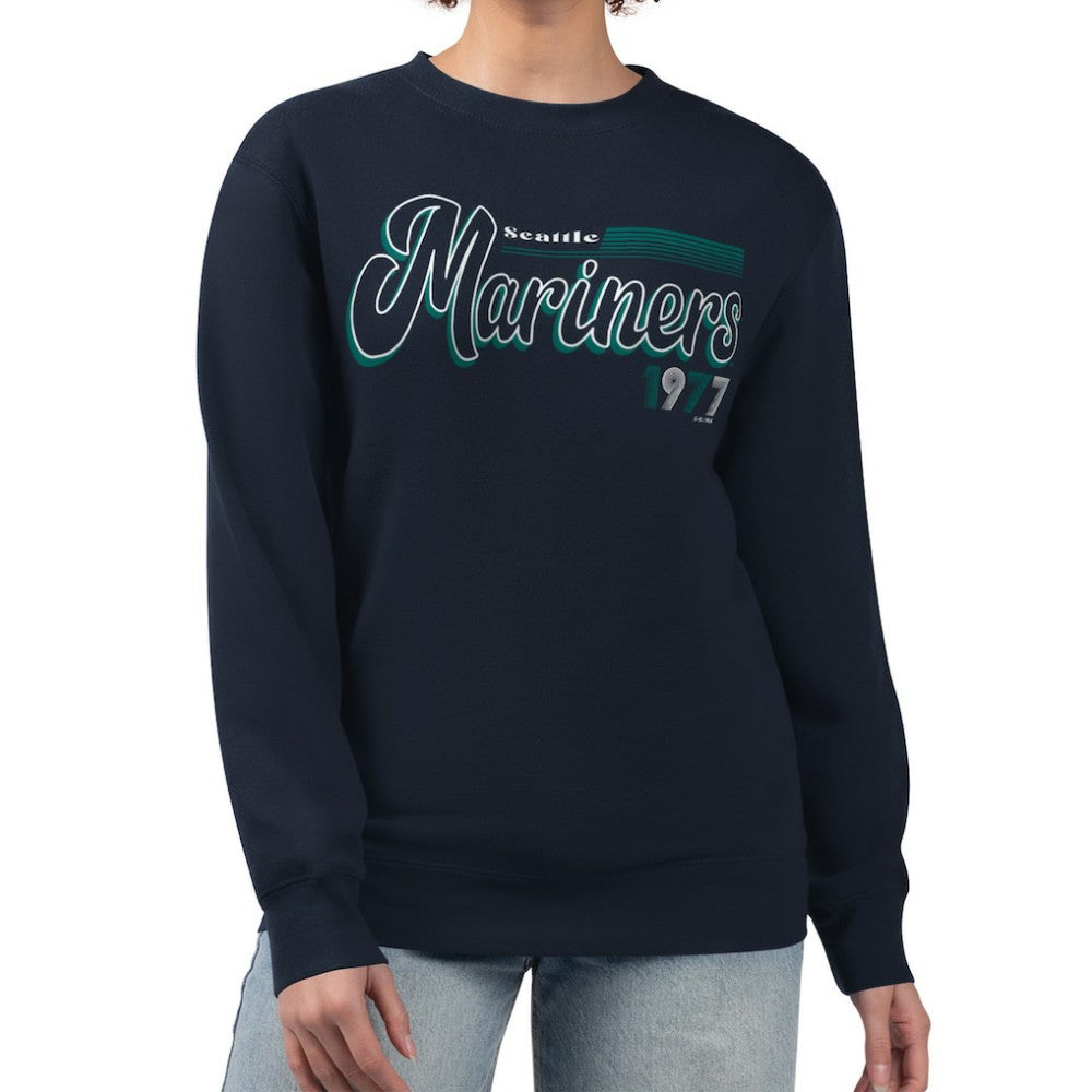 Seattle Mariners Starter Women's Groovy Script Team Fleece Pullover Sweatshirt Near Me