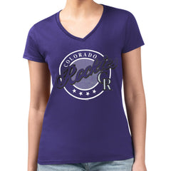 Colorado Rockies G-III 4Her by Carl Banks Women's Super-Slim Fit Lightweight Pinstripe Circle V-Neck T-Shirt Sale