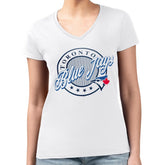 Toronto Blue Jays G-III 4Her by Carl Banks Women's Super-Slim Fit Lightweight Pinstripe Circle V-Neck T-Shirt Near Me