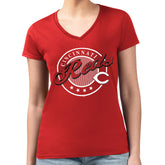 Cincinnati Reds G-III 4Her by Carl Banks Women's Super-Slim Fit Lightweight Pinstripe Circle V-Neck T-Shirt Near Me
