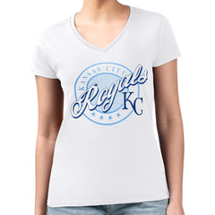 Kansas City Royals G-III 4Her by Carl Banks Women's Super-Slim Fit Lightweight Pinstripe Circle V-Neck T-Shirt for sale