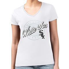 Chicago White Sox G-III 4Her by Carl Banks Women's Super-Slim Fit Lightweight Pinstripe Circle V-Neck T-Shirt Outlet