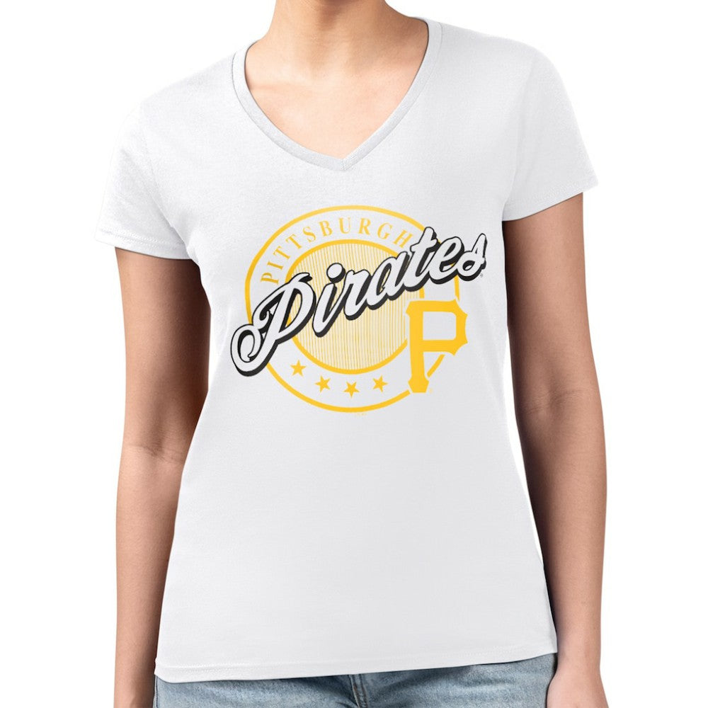 Pittsburgh Pirates G-III 4Her by Carl Banks Women's Super-Slim Fit Lightweight Pinstripe Circle V-Neck T-Shirt Near Me