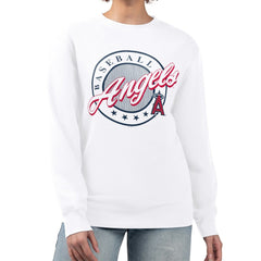 Los Angeles Angels G-III 4Her by Carl Banks Women's Pinstripe Circle Team Fleece Pullover Sweatshirt Outlet