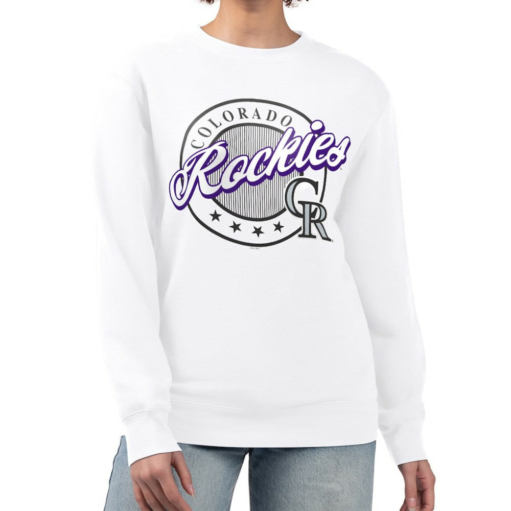 Colorado Rockies G-III 4Her by Carl Banks Women's Pinstripe Circle Team Fleece Pullover Sweatshirt for sale