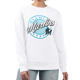 Miami Marlins G-III 4Her by Carl Banks Women's Pinstripe Circle Team Fleece Pullover Sweatshirt for sale