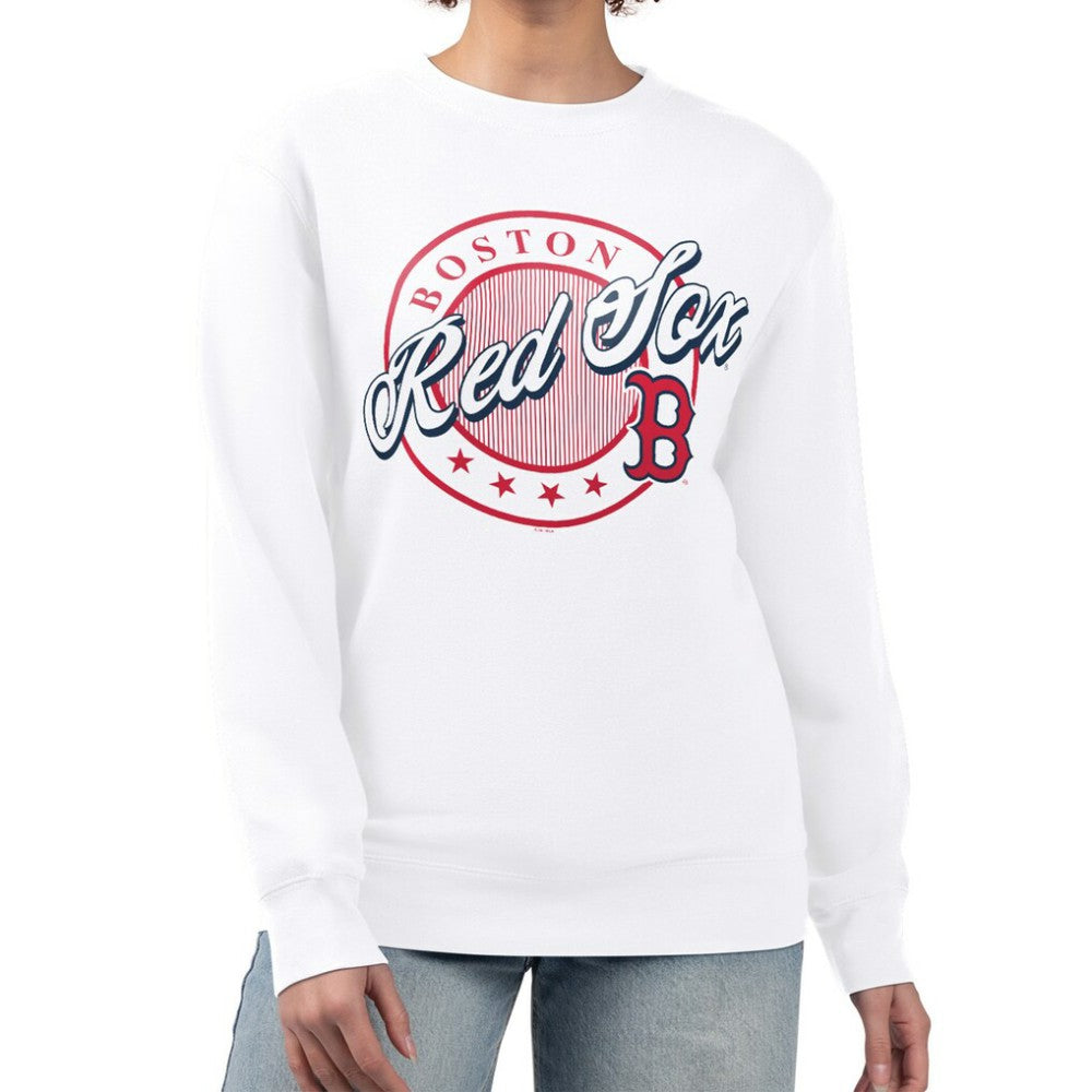 Boston Red Sox G-III 4Her by Carl Banks Women's Pinstripe Circle Team Fleece Pullover Sweatshirt for sale