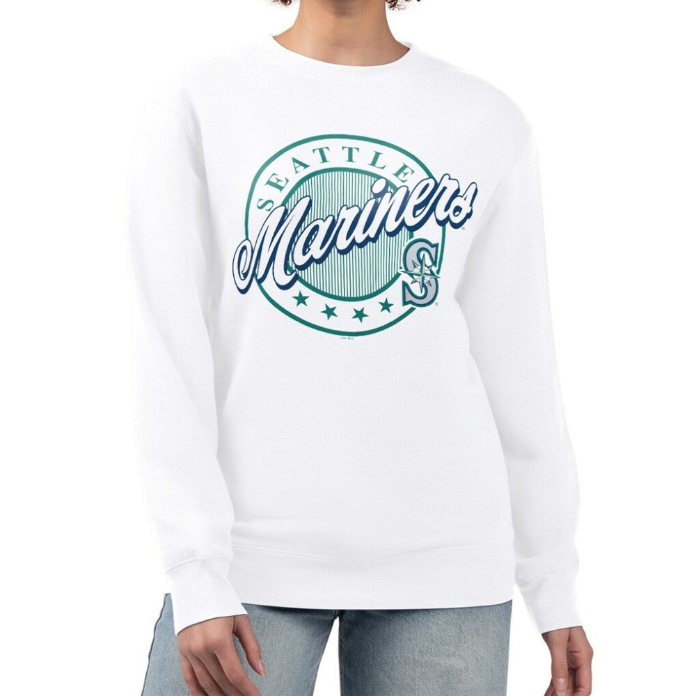 Seattle Mariners G-III 4Her by Carl Banks Women's Pinstripe Circle Team Fleece Pullover Sweatshirt for sale