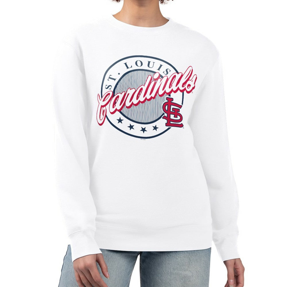 St. Louis Cardinals G-III 4Her by Carl Banks Women's Pinstripe Circle Team Fleece Pullover Sweatshirt Sale