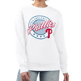 Philadelphia Phillies G-III 4Her by Carl Banks Women's Pinstripe Circle Team Fleece Pullover Sweatshirt Sale