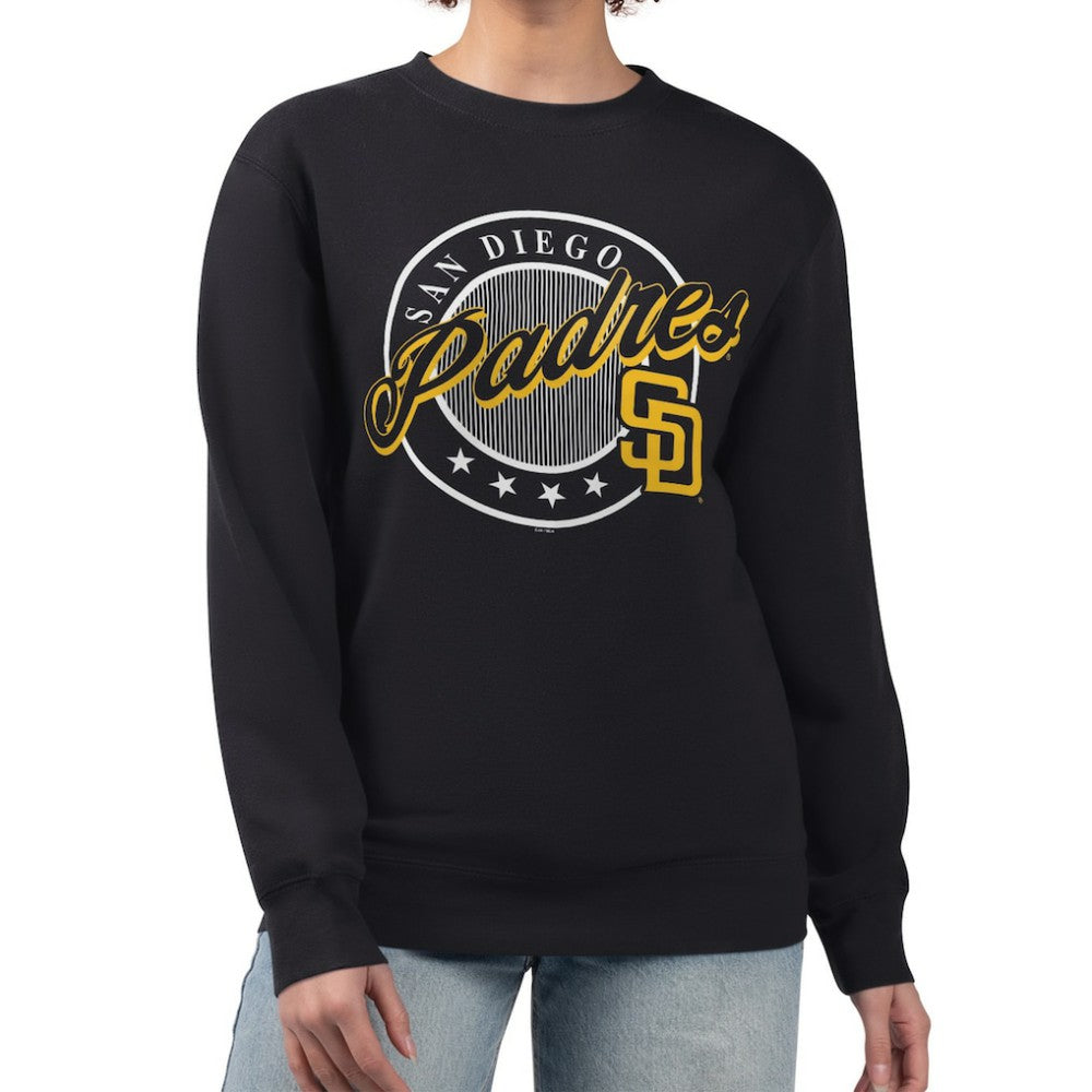 San Diego Padres G-III 4Her by Carl Banks Women's Pinstripe Circle Team Fleece Pullover Sweatshirt Outlet