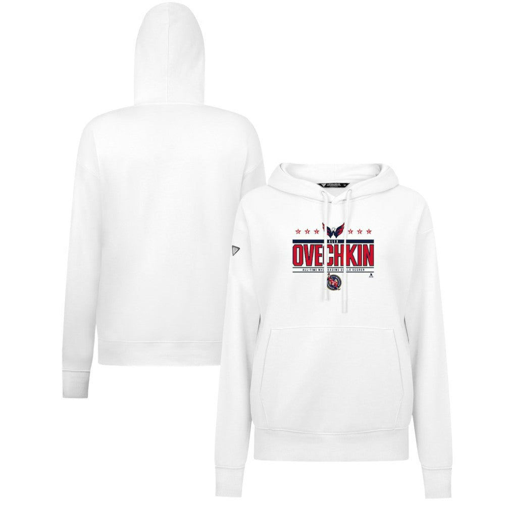 Alexander Ovechkin Washington Capitals Levelwear Women's NHL All-Time Leading Goal Scorer Milestone Stripes Name & Number Adorn Pullover Hoodie - White | NHL sale