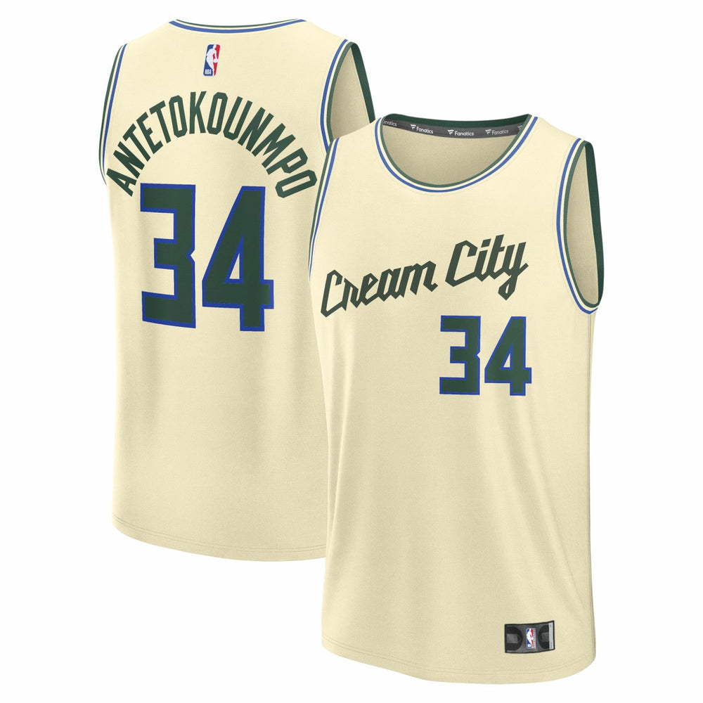 Fanatics Giannis Antetokounmpo Milwaukee Bucks Youth 2025/26 City Edition Fast Break Jersey Cream