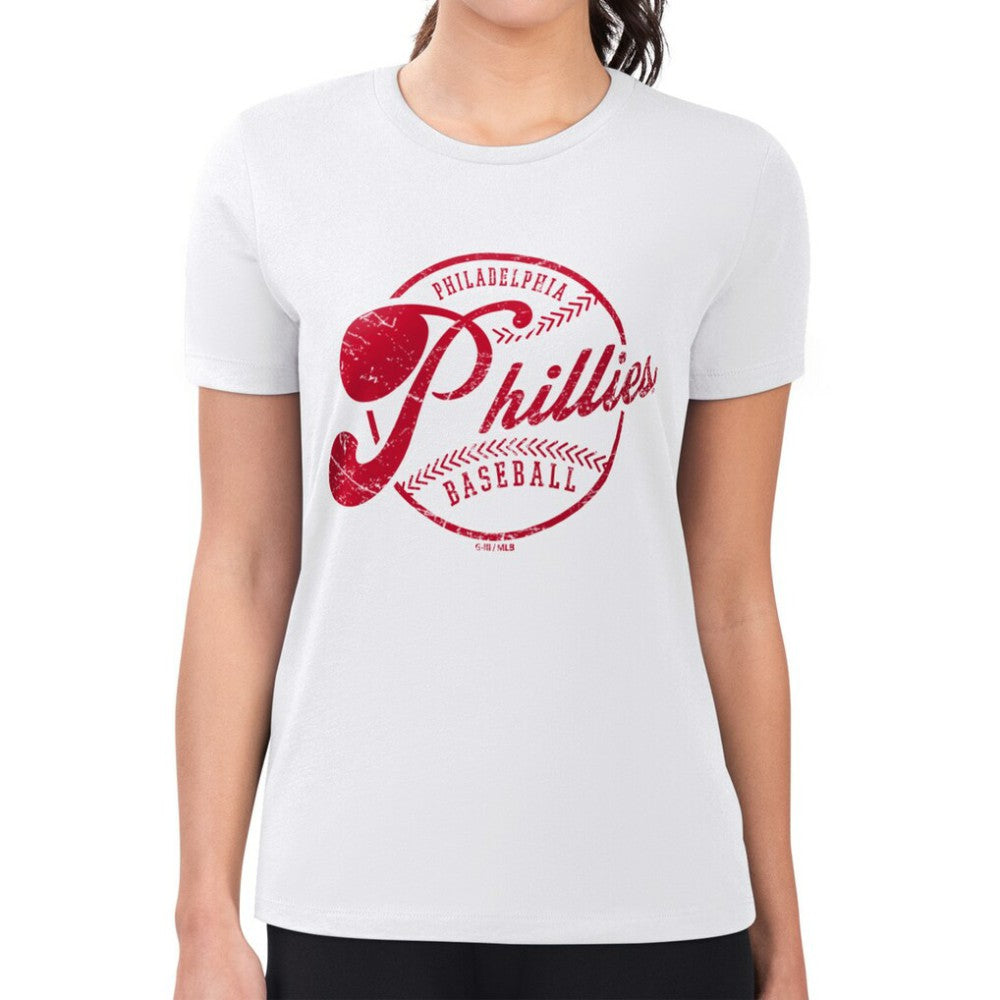 Philadelphia Phillies G-III 4Her by Carl Banks Women's Super-Slim Fit Lightweight Distressed Baseball Team T-Shirt Outlet