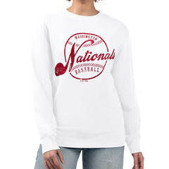 Washington Nationals G-III 4Her by Carl Banks Women's Distressed Baseball Team Fleece Pullover Sweatshirt Near Me
