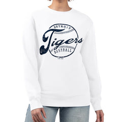 Detroit Tigers G-III 4Her by Carl Banks Women's Distressed Baseball Team Fleece Pullover Sweatshirt Near Me