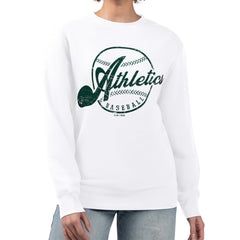 Athletics G-III 4Her by Carl Banks Women's Distressed Baseball Team Fleece Pullover Sweatshirt Discount