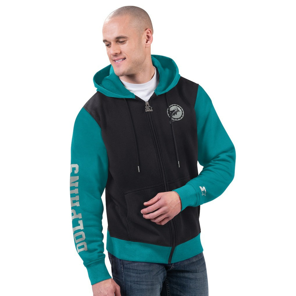 Miami Dolphins Starter Thursday Night Gridiron Full-Zip Hoodie - Black/Aqua - NFL