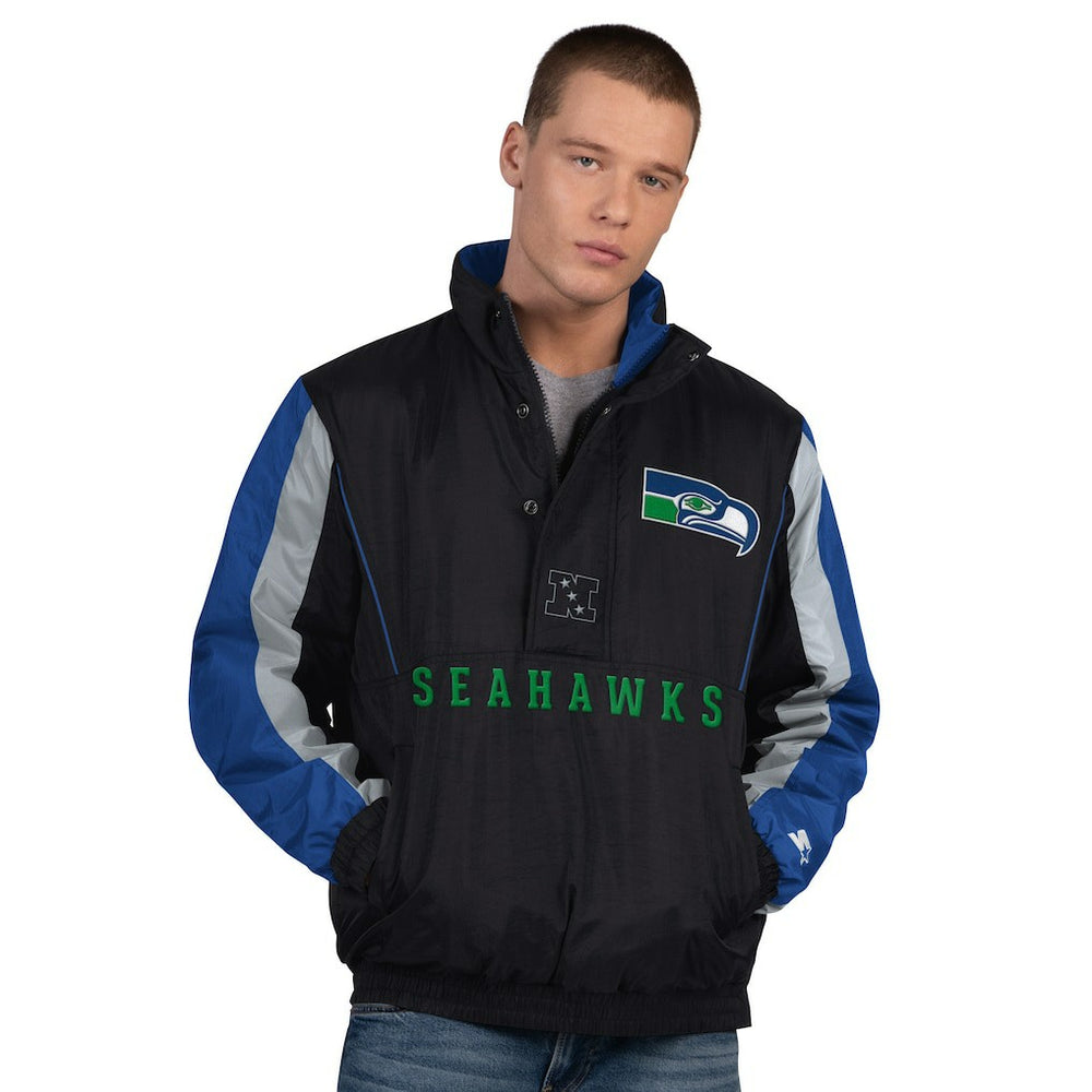 Seattle Seahawks Starter Thursday Night Gridiron Vintage Logo Half-Zip Jacket - Black - NFL