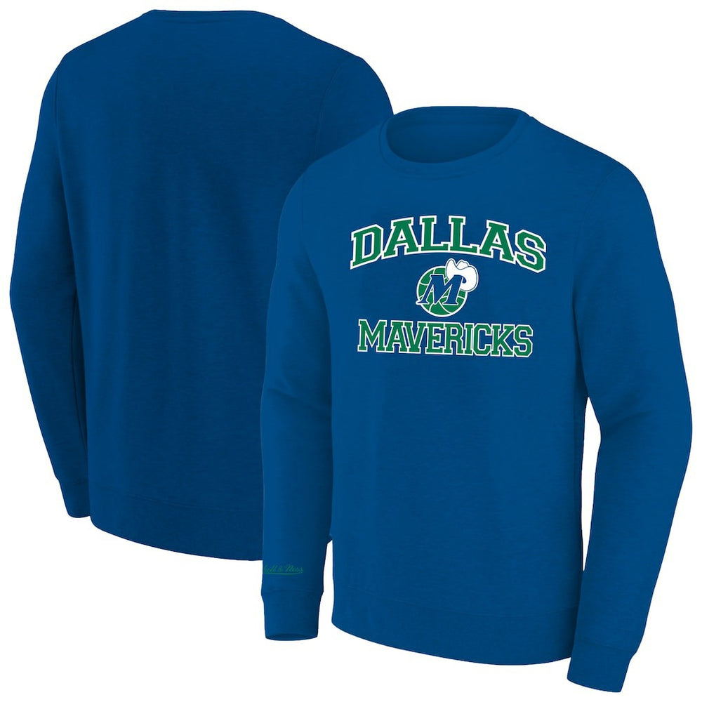 Mitchell & Ness Dallas Mavericks Hardwood Classics Big & Tall Crewneck Sweatshirt Heather Blue