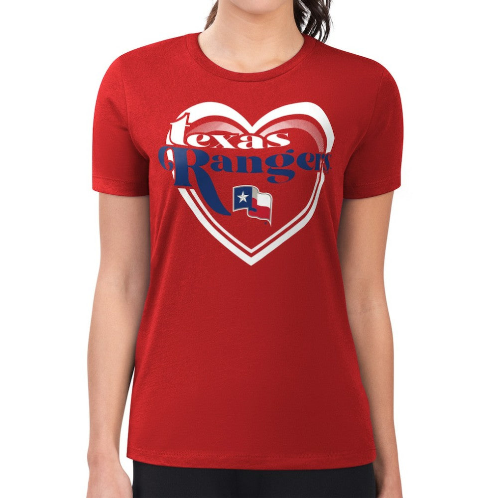 Texas Rangers G-III 4Her by Carl Banks Women's Super-Slim Fit Lightweight Double Heart T-Shirt Near Me