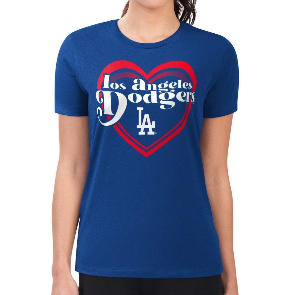 Los Angeles Dodgers G-III 4Her by Carl Banks Women's Super-Slim Fit Lightweight Double Heart T-Shirt Outlet