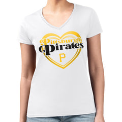Pittsburgh Pirates G-III 4Her by Carl Banks Women's Super-Slim Fit Lightweight Double Heart V-Neck T-Shirt Discount