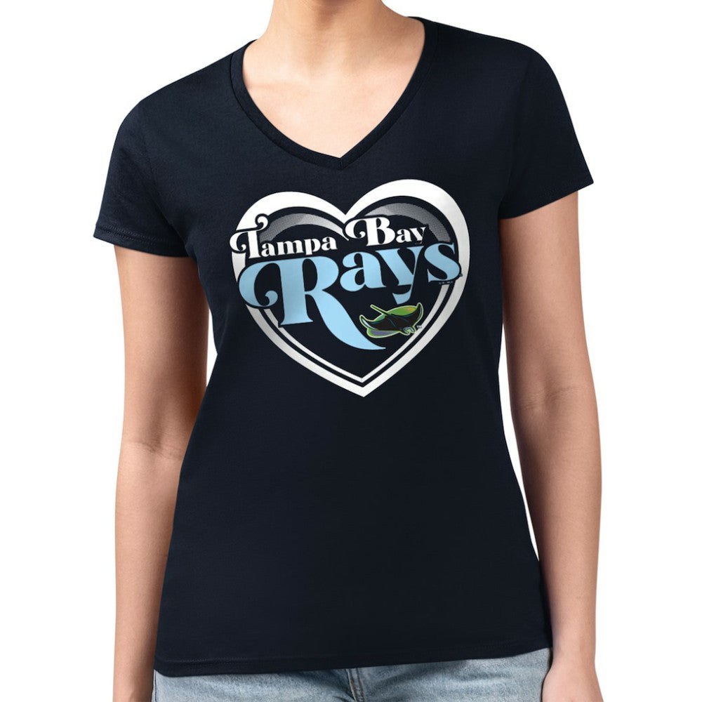 Tampa Bay Rays G-III 4Her by Carl Banks Women's Super-Slim Fit Lightweight Double Heart V-Neck T-Shirt for sale