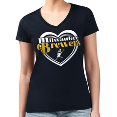 Milwaukee Brewers G-III 4Her by Carl Banks Women's Super-Slim Fit Lightweight Double Heart V-Neck T-Shirt Online