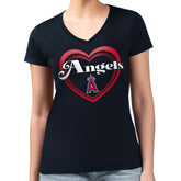 Los Angeles Angels G-III 4Her by Carl Banks Women's Super-Slim Fit Lightweight Double Heart V-Neck T-Shirt Outlet