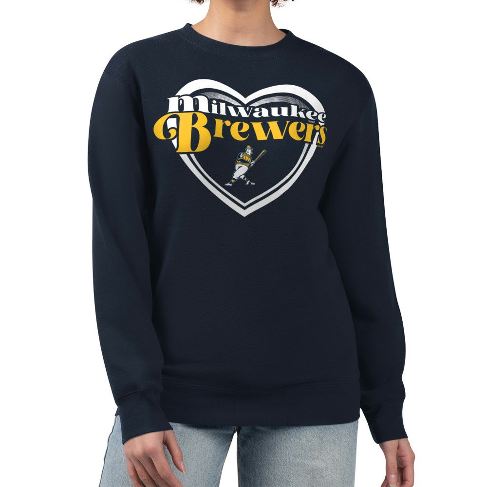 Milwaukee Brewers G-III 4Her by Carl Banks Women's Double Heart Fleece Pullover Sweatshirt Online