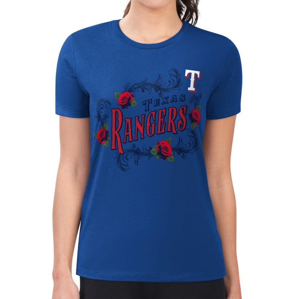 Texas Rangers G-III 4Her by Carl Banks Women's Super-Slim Fit Lightweight Retro Roses T-Shirt Online