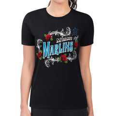 Miami Marlins G-III 4Her by Carl Banks Women's Super-Slim Fit Lightweight Retro Roses T-Shirt for sale
