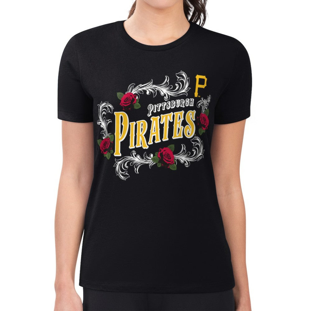 Pittsburgh Pirates G-III 4Her by Carl Banks Women's Super-Slim Fit Lightweight Retro Roses T-Shirt for sale