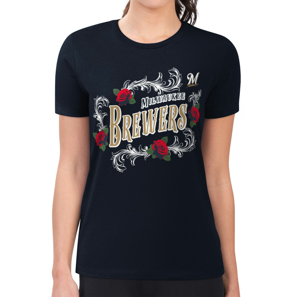 Milwaukee Brewers G-III 4Her by Carl Banks Women's Super-Slim Fit Lightweight Retro Roses T-Shirt for sale