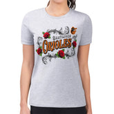Baltimore Orioles G-III 4Her by Carl Banks Women's Super-Slim Fit Lightweight Retro Roses T-Shirt Outlet