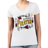 Pittsburgh Pirates G-III 4Her by Carl Banks Women's Super-Slim Fit Lightweight Retro Roses V-Neck T-Shirt Sale