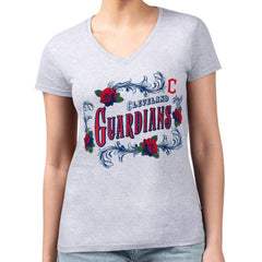 Cleveland Guardians G-III 4Her by Carl Banks Women's Super-Slim Fit Lightweight Retro Roses V-Neck T-Shirt Discount