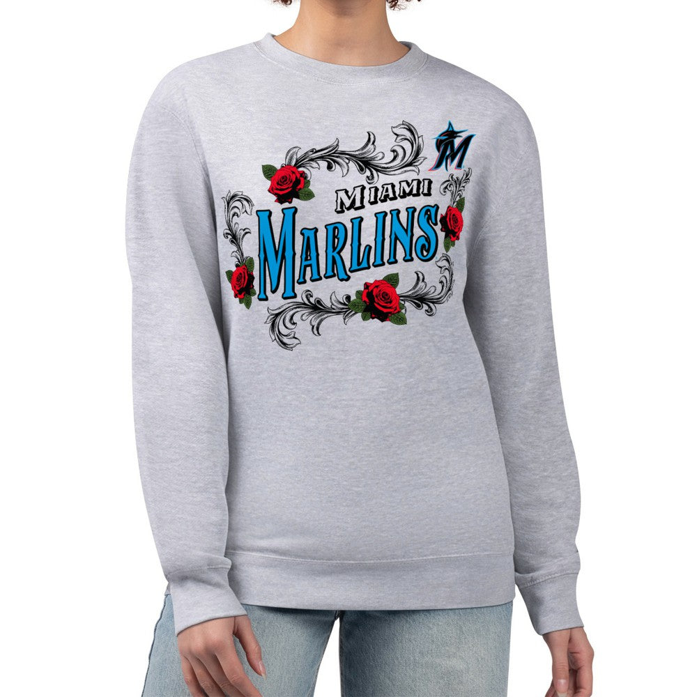 Miami Marlins G-III 4Her by Carl Banks Women's Retro Roses Fleece Pullover Sweatshirt Sale