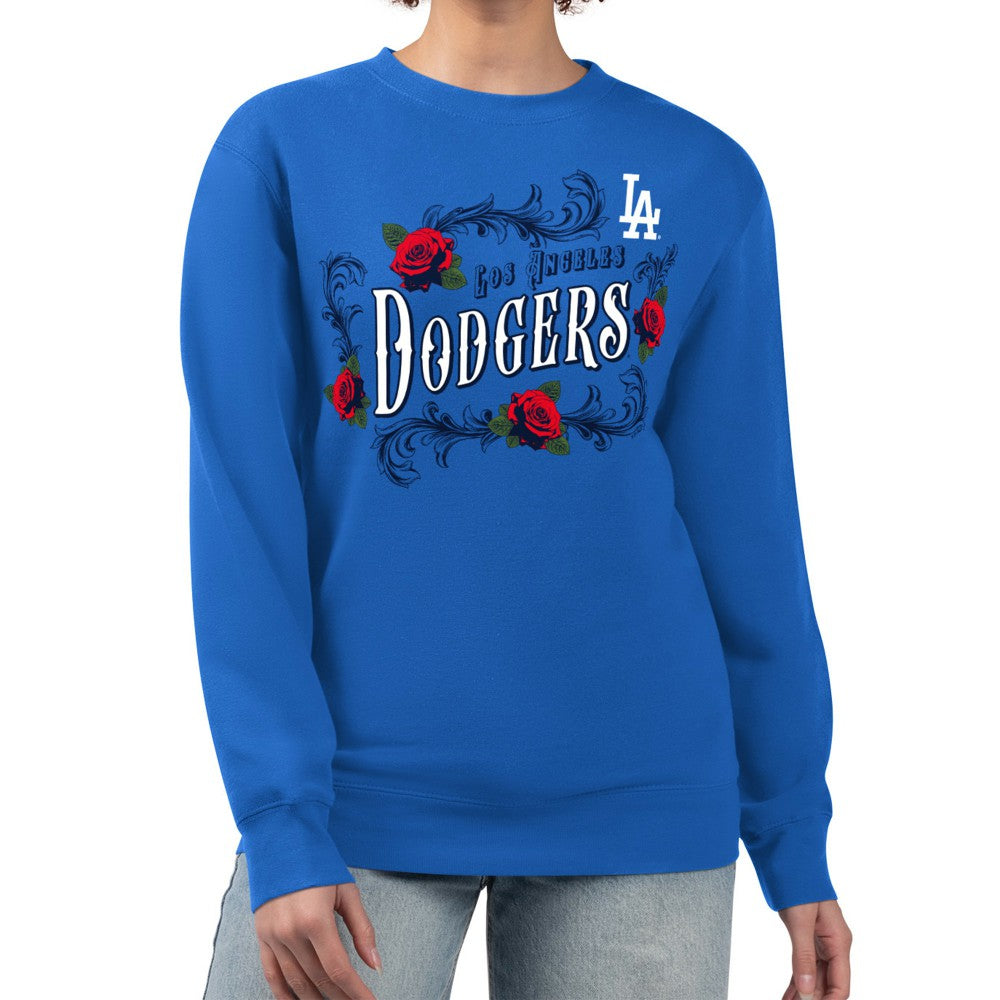 Los Angeles Dodgers G-III 4Her by Carl Banks Women's Retro Roses Fleece Pullover Sweatshirt Sale