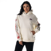 Kansas City Chiefs The Wild Collective Unisex Stacked Graphic Sleeve Fleece Hoodie - Cream - NFL