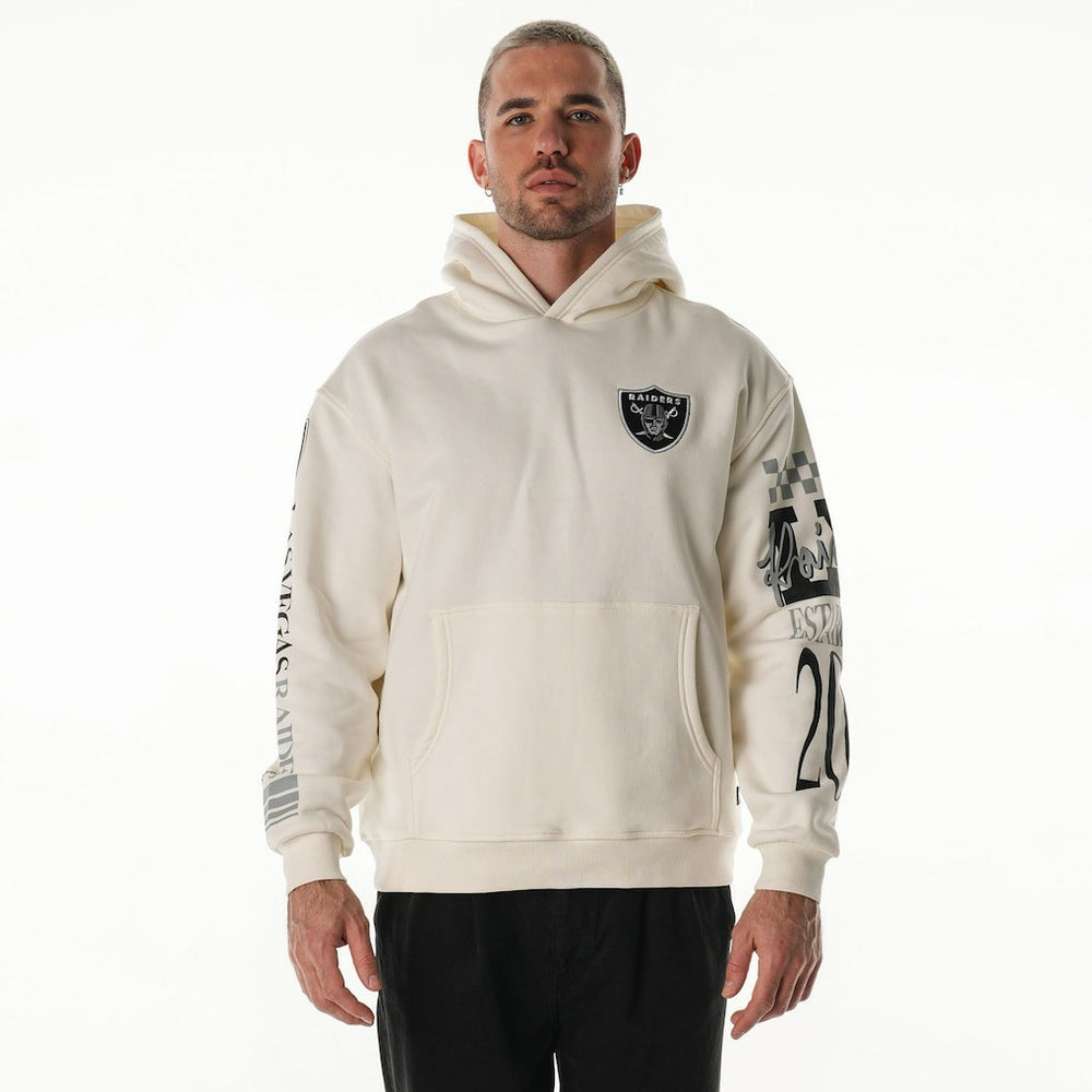 Las Vegas Raiders The Wild Collective Unisex Stacked Graphic Sleeve Fleece Hoodie - Cream - NFL