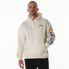 Los Angeles Chargers The Wild Collective Unisex Stacked Graphic Sleeve Fleece Hoodie - Cream - NFL